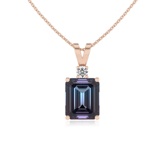 lab grown alexandrite emerald cut solitaire v-bale necklaces in rose gold 