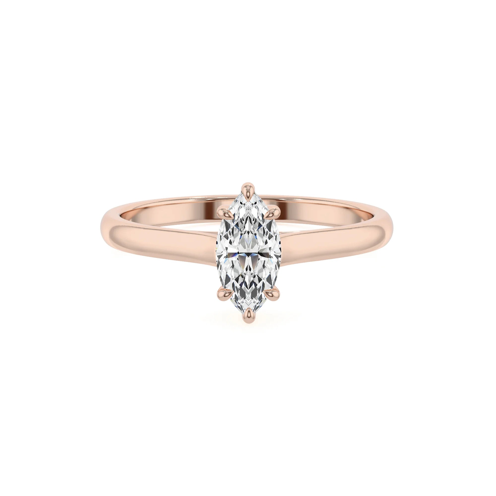 lab grown moissanite marquise solitaire rings in rose gold 