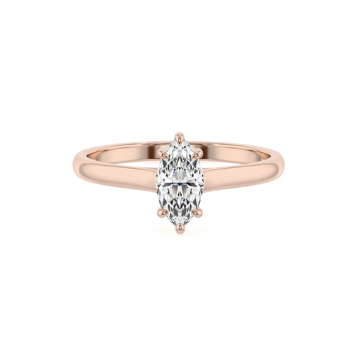 lab grown moissanite marquise solitaire rings in rose gold 