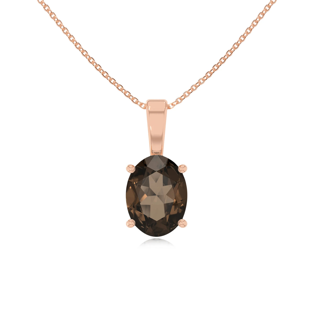 natural smoky-quartz oval solitaire necklaces in rose gold 