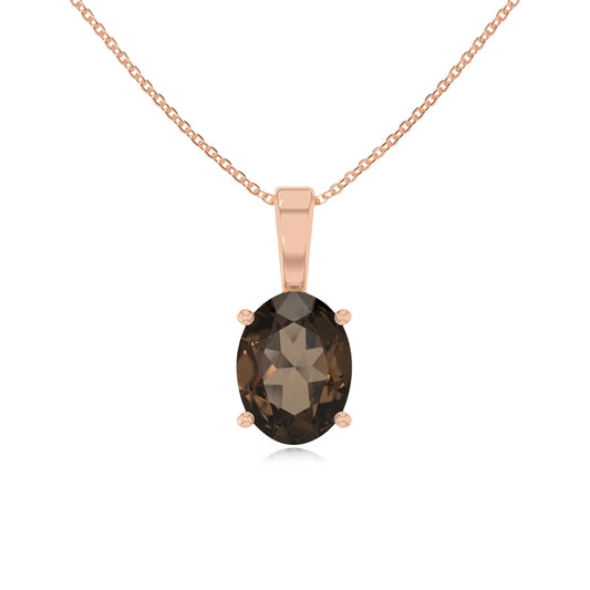 natural smoky-quartz oval solitaire necklaces in rose gold 