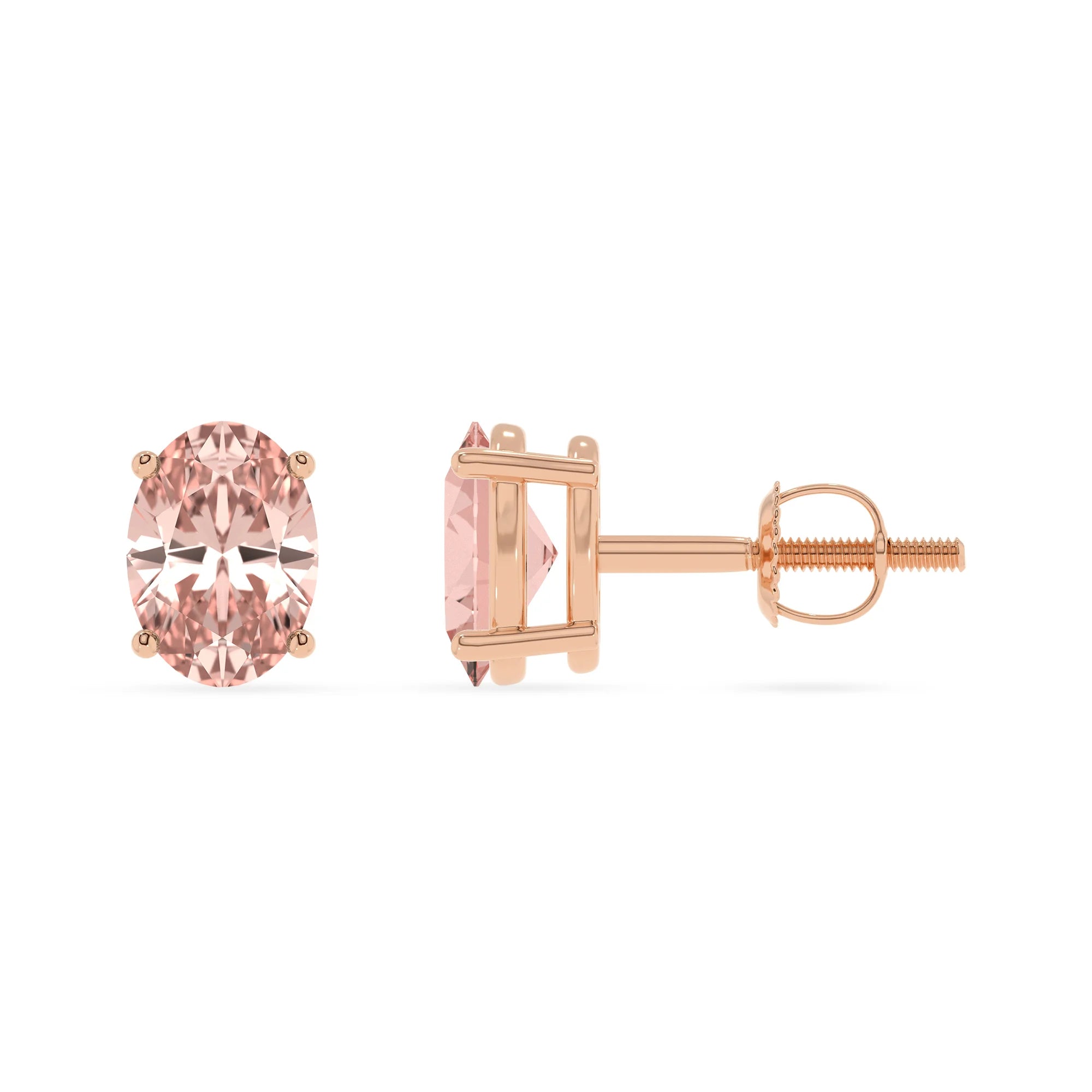 lab grown morganite oval stud earrings in rose gold 