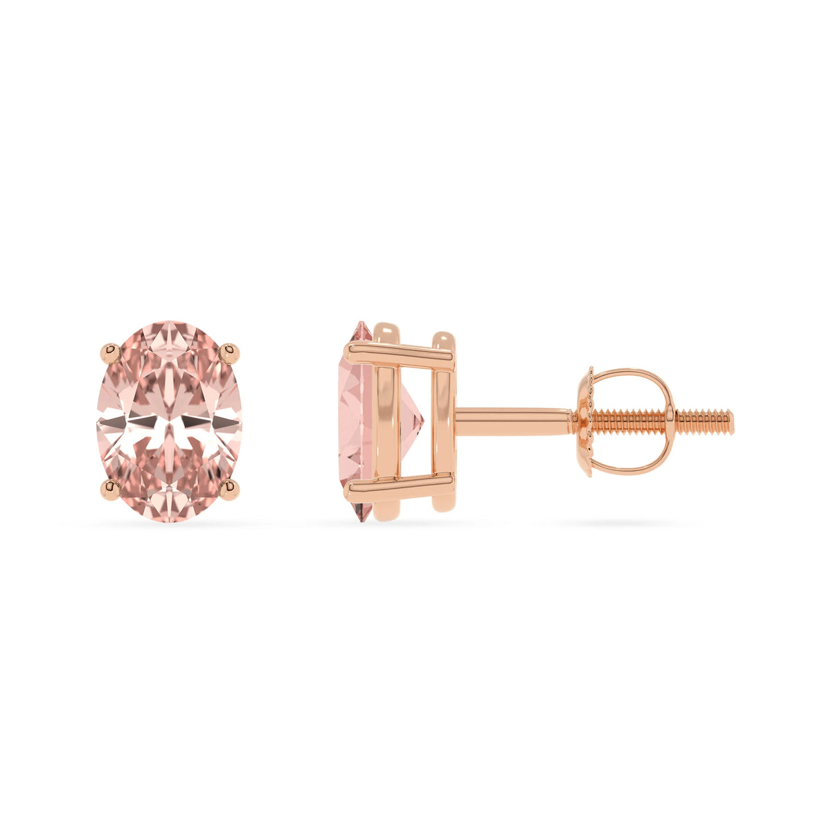 lab grown morganite oval stud earrings in rose gold 