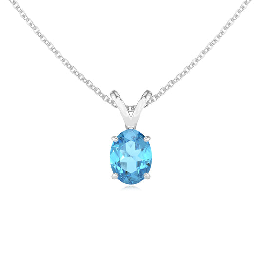 natural swiss-blue-topaz oval solitaire v-bale necklaces in platinum 