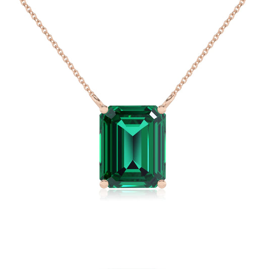 lab grown emerald octogon cut solitaire necklaces in rose gold 