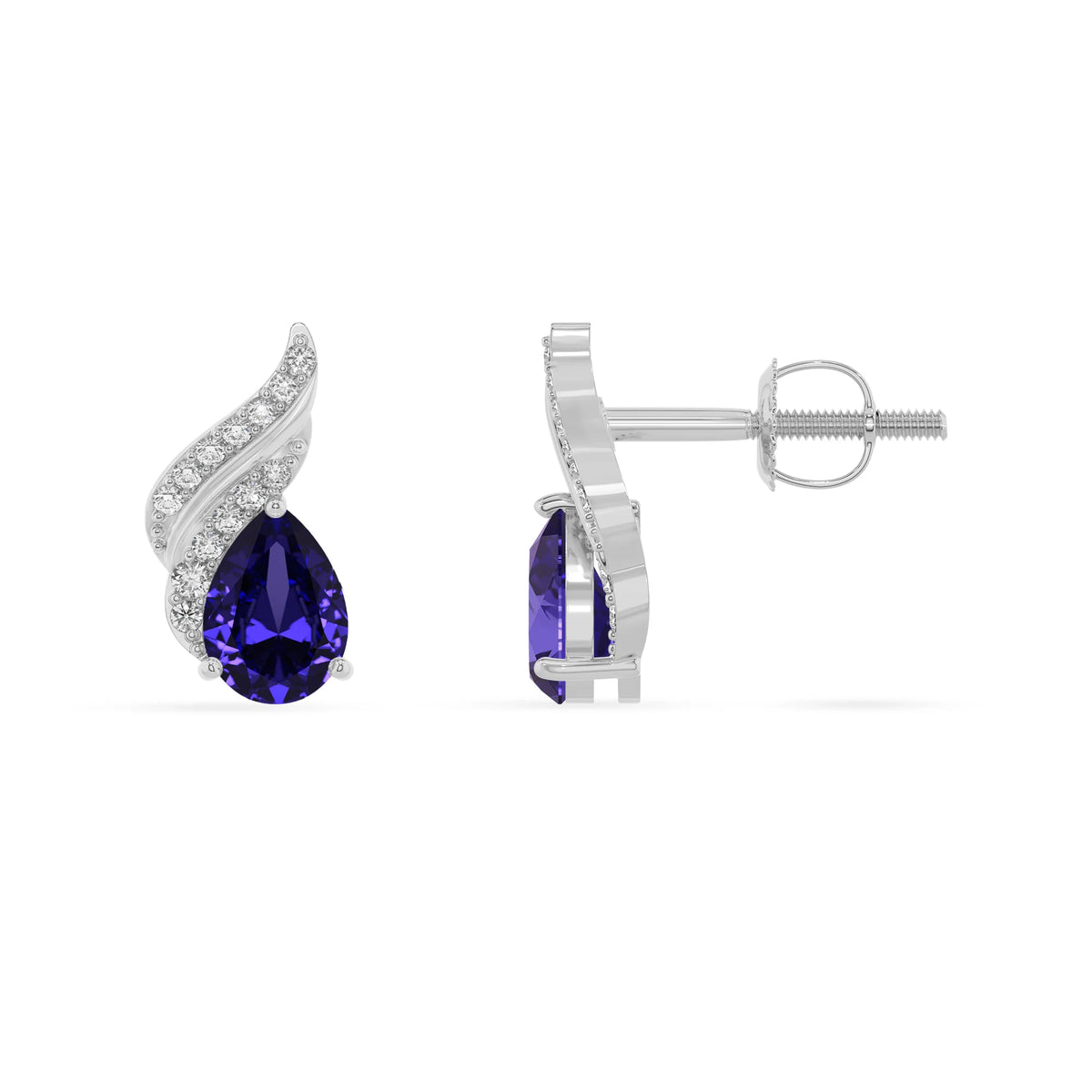 lab grown tanzanite pear stud earrings in sterling silver 