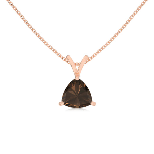 natural smoky-quartz trillion solitaire v-bale necklaces in rose gold 