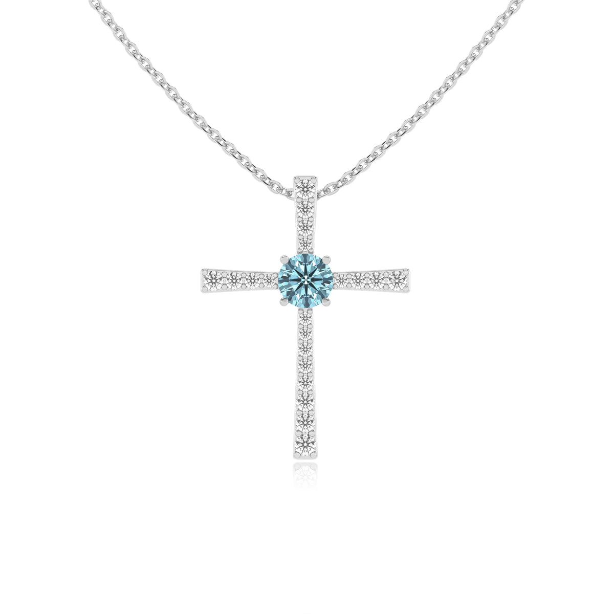 lab grown aquamarine round infinity necklaces in white gold 