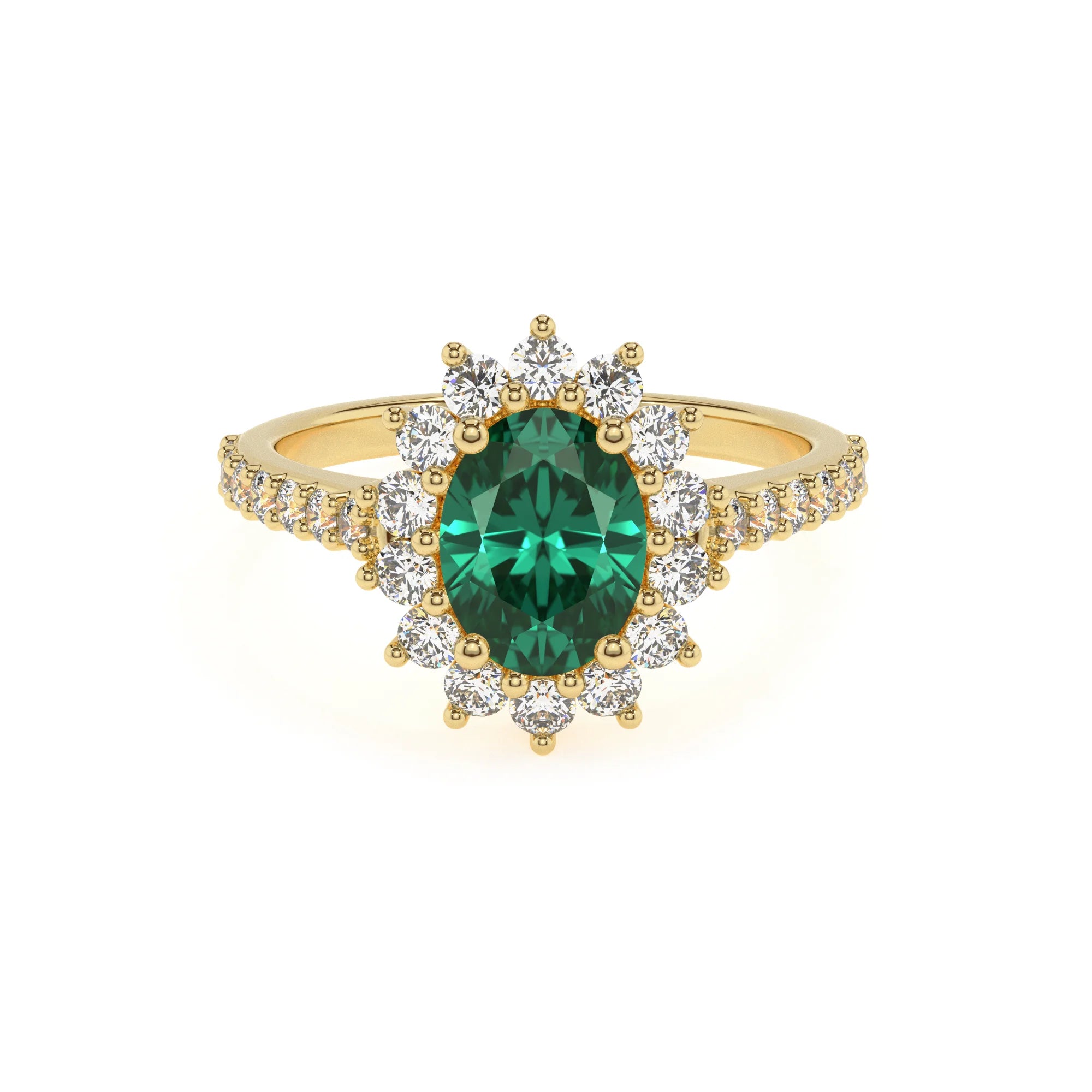 lab grown emerald oval solitaire rings in yellow gold 