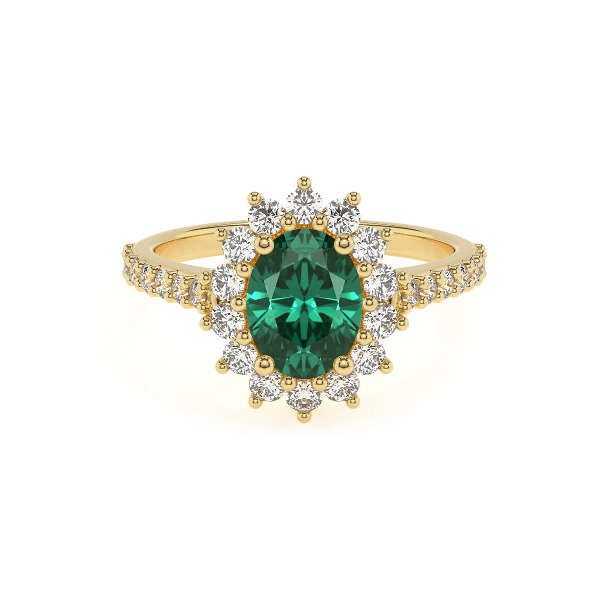 lab grown emerald oval solitaire rings in yellow gold 