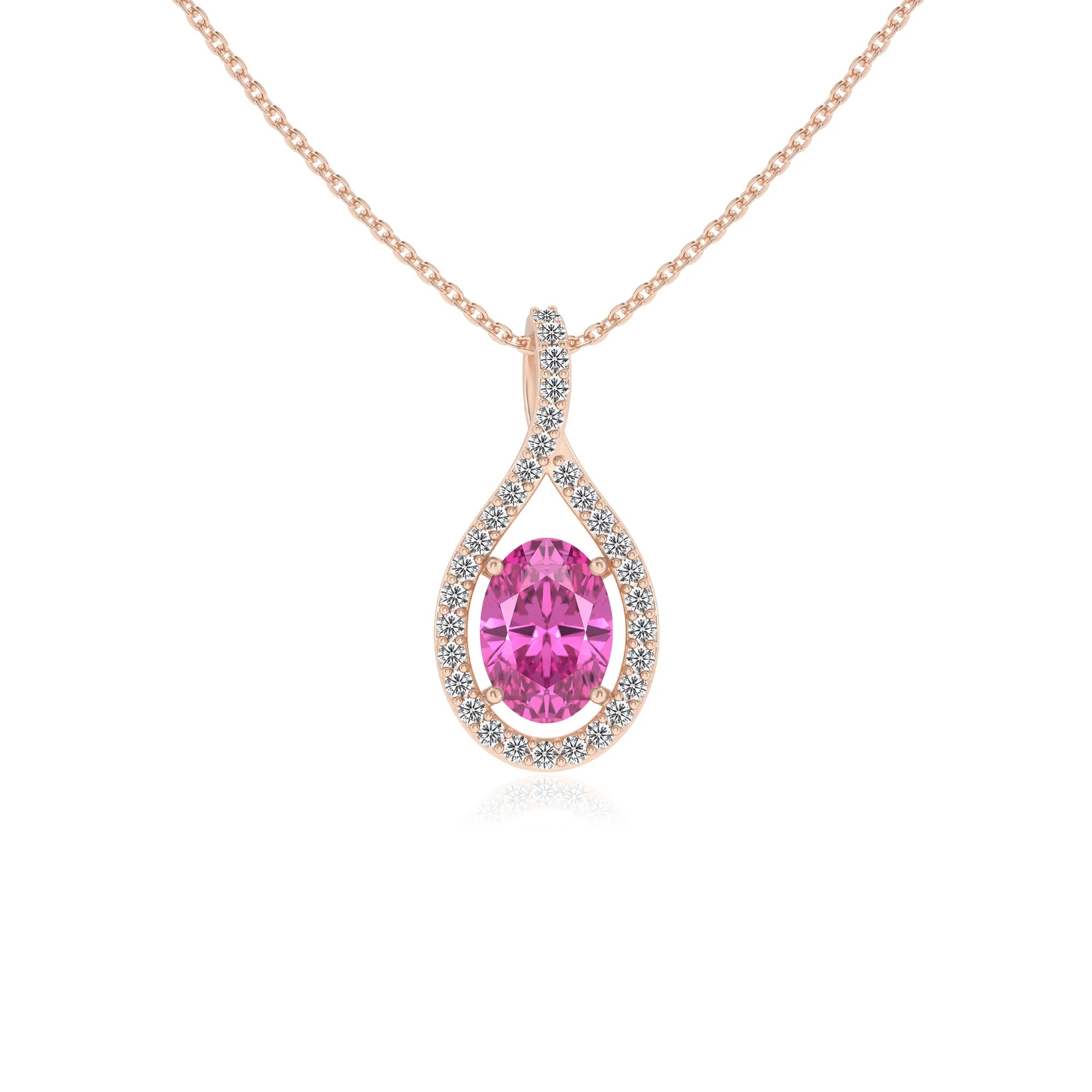 lab grown pink-sapphire oval solitaire necklaces in rose gold 