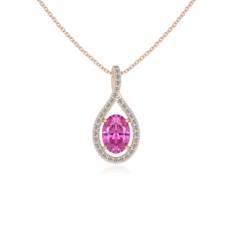 lab grown pink-sapphire oval solitaire necklaces in rose gold 