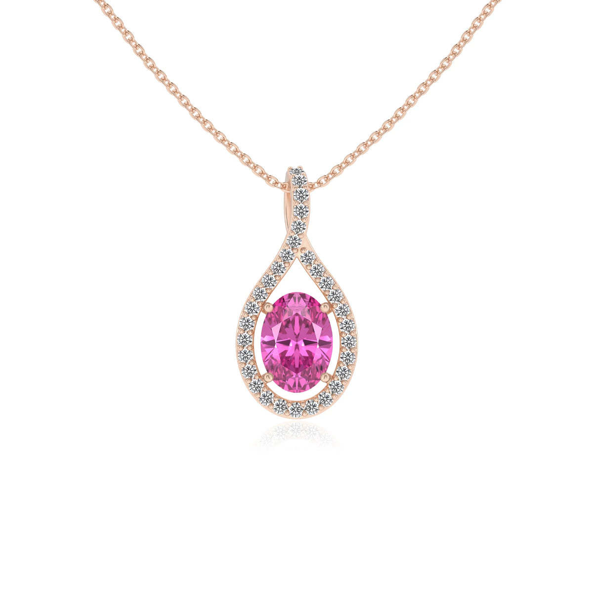 lab grown pink-sapphire oval solitaire necklaces in rose gold 