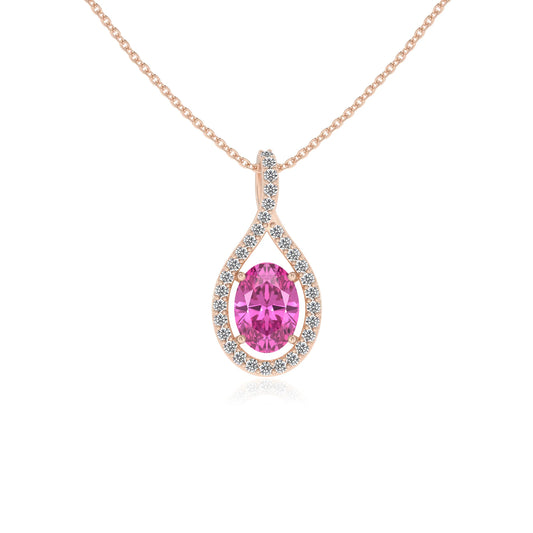 lab grown pink-sapphire oval solitaire necklaces in rose gold 