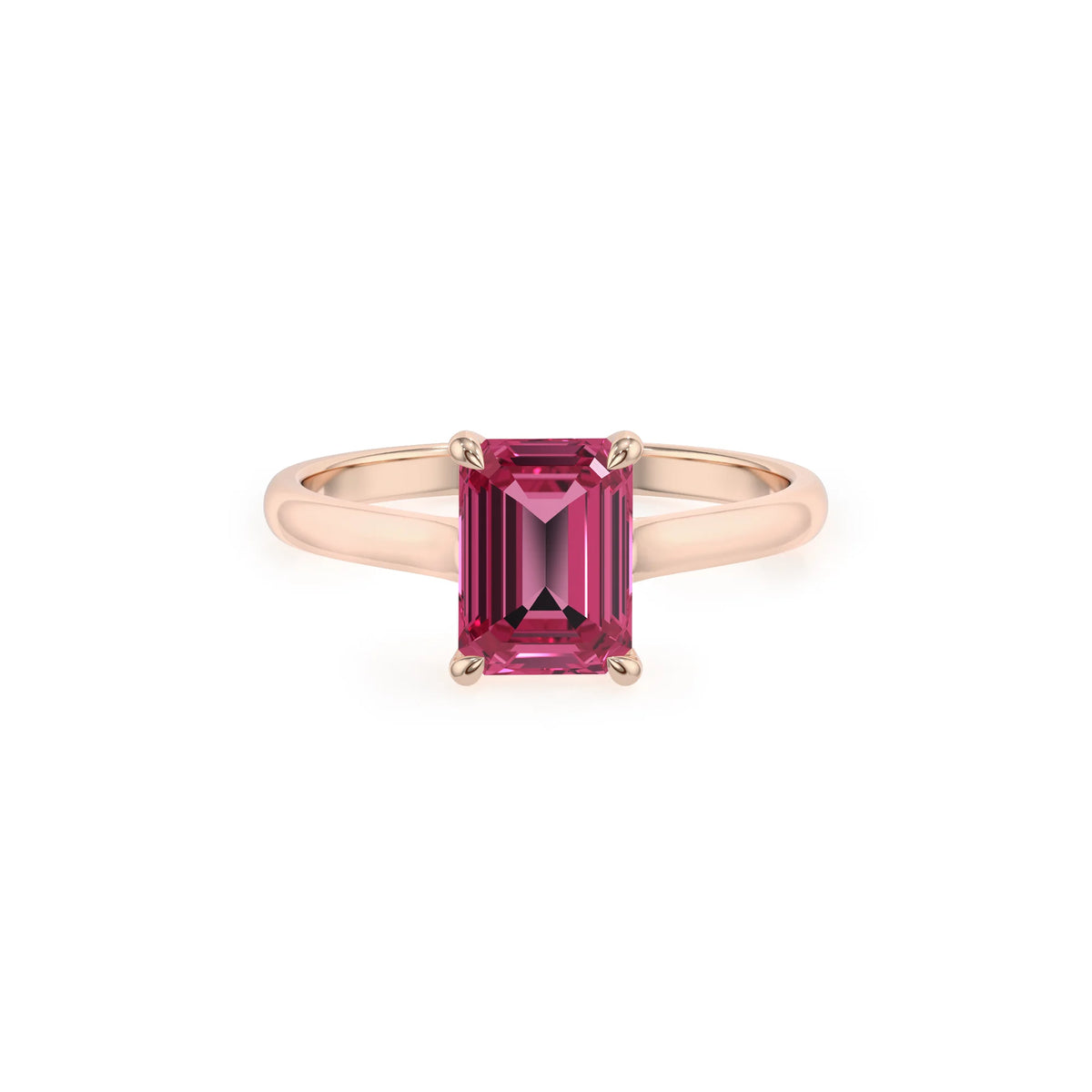 lab grown pink-tourmaline emerald cut solitaire rings in rose gold 