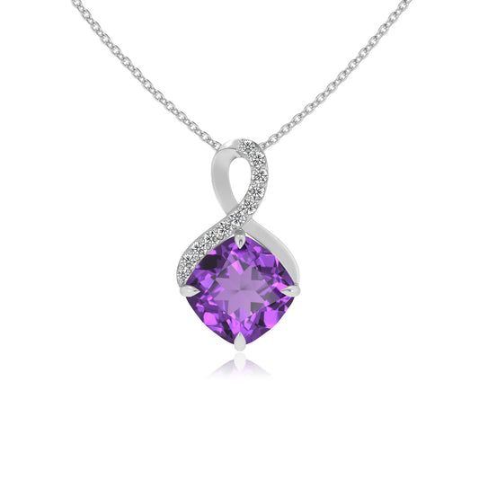 lab grown amethyst cushion infinity necklaces in white gold 