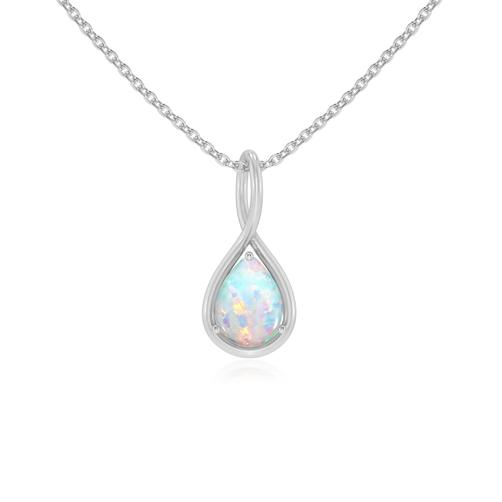 lab grown opal pear solitaire necklaces in white gold 