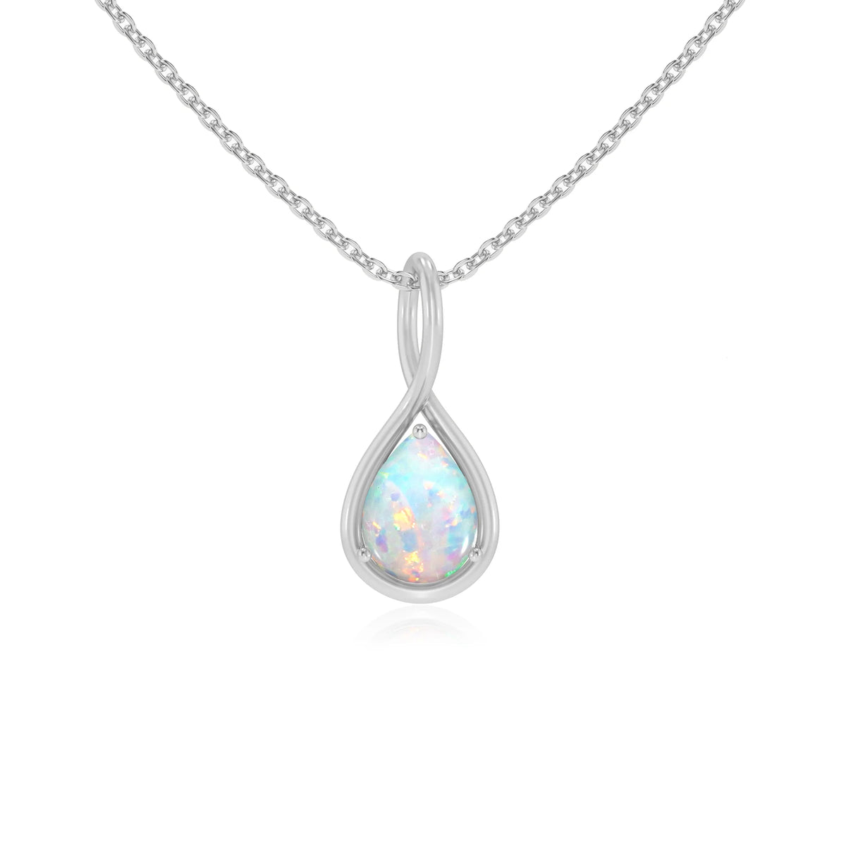 lab grown opal pear solitaire necklaces in white gold 