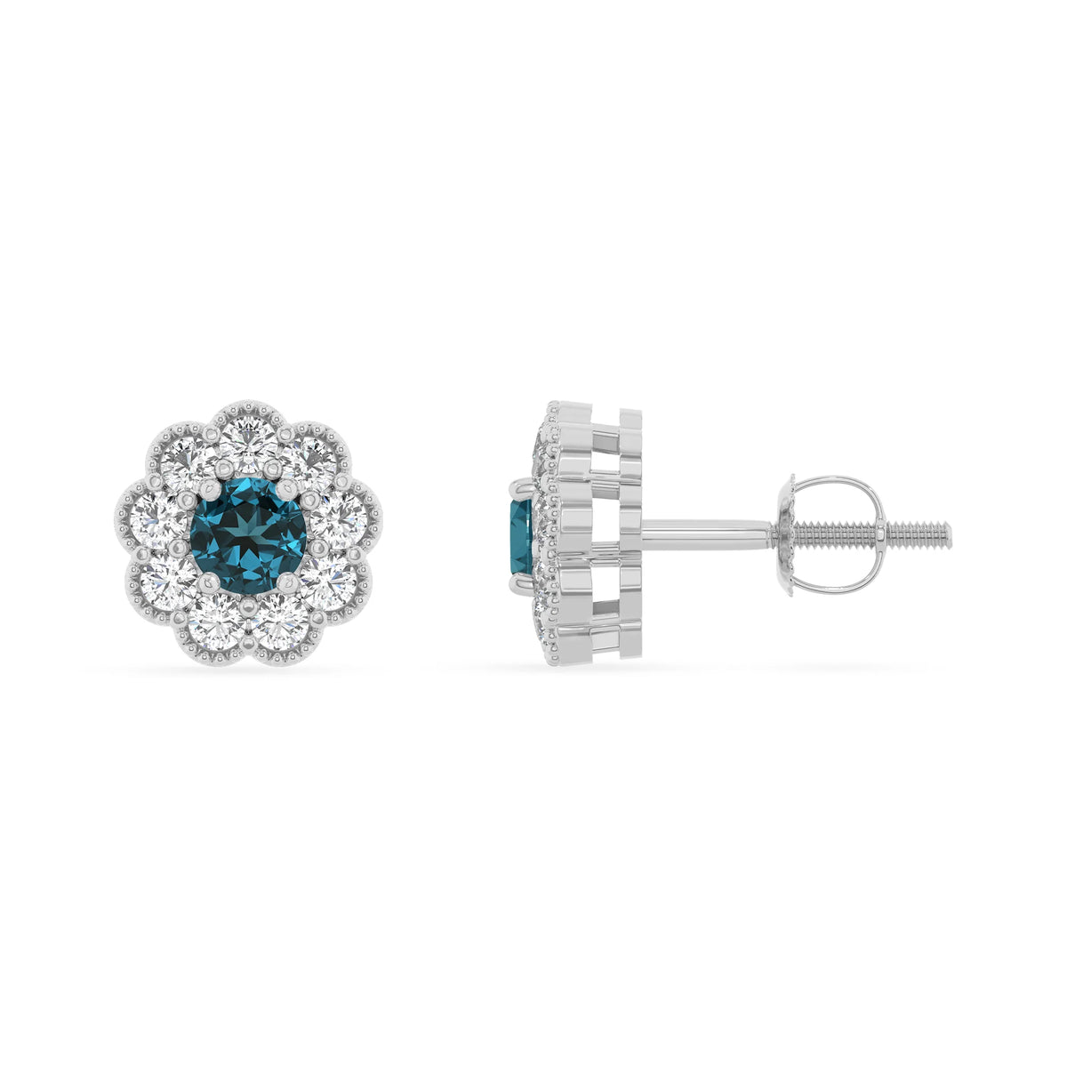 natural london blue topaz round stud earrings in sterling silver 