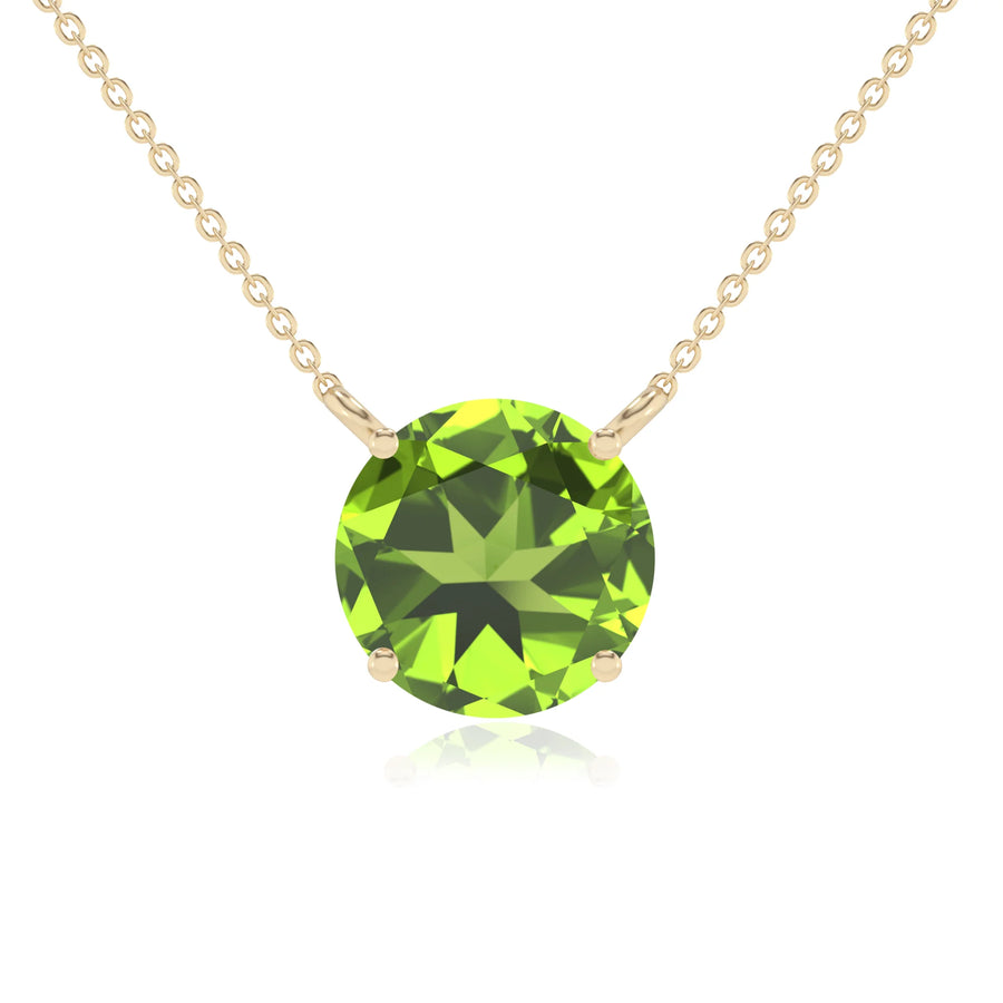 natural peridot round solitaire necklaces in yellow gold 