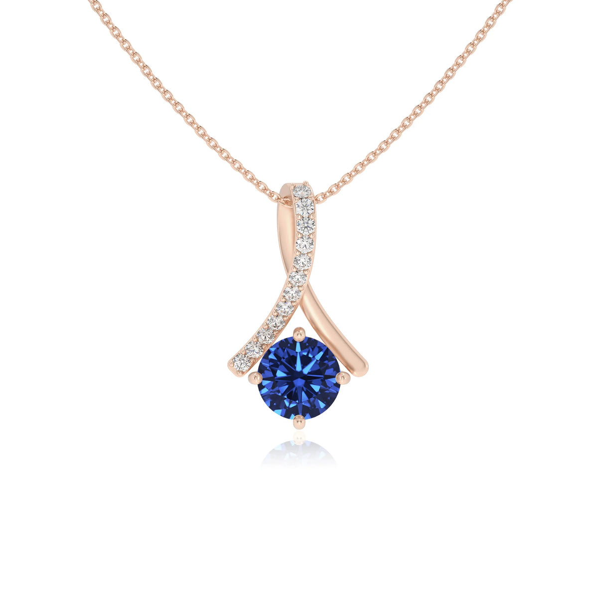 lab grown blue-sapphire round solitaire necklaces in rose gold 