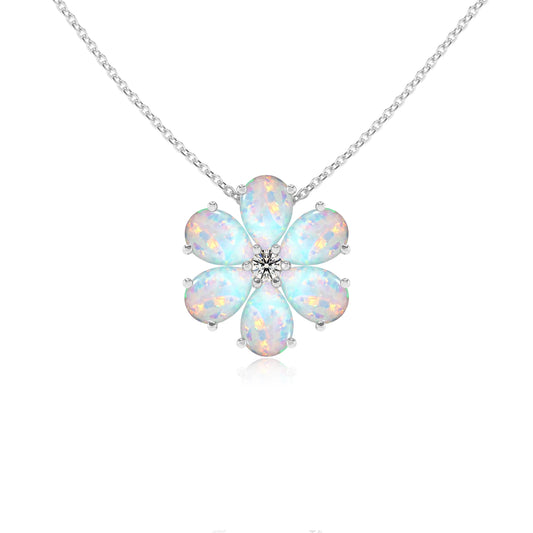 lab grown opal pear solitaire necklaces in white gold 