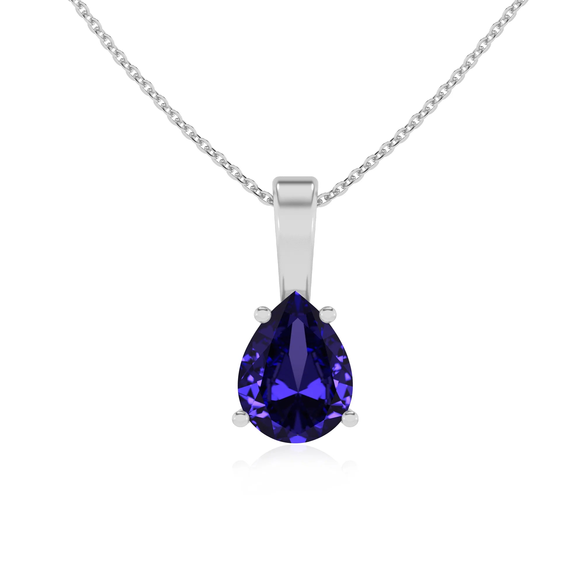 lab grown tanzanite pear solitaire necklaces in sterling silver 