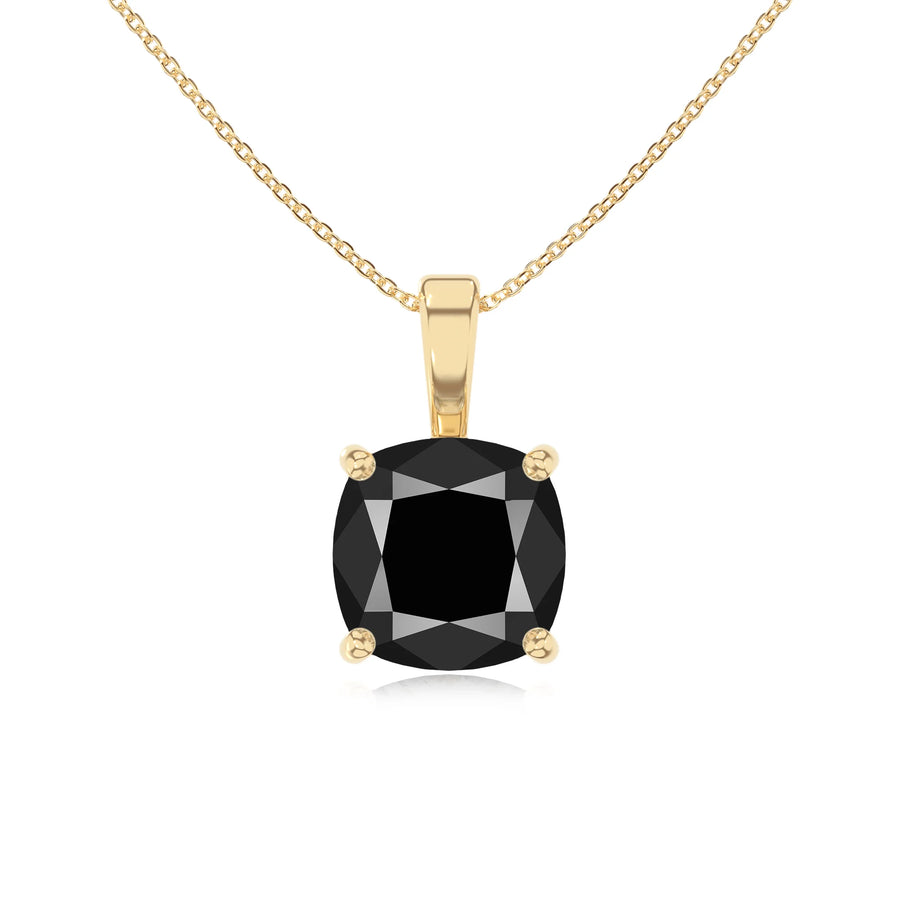 natural black-onyx cushion solitaire necklaces in yellow gold 