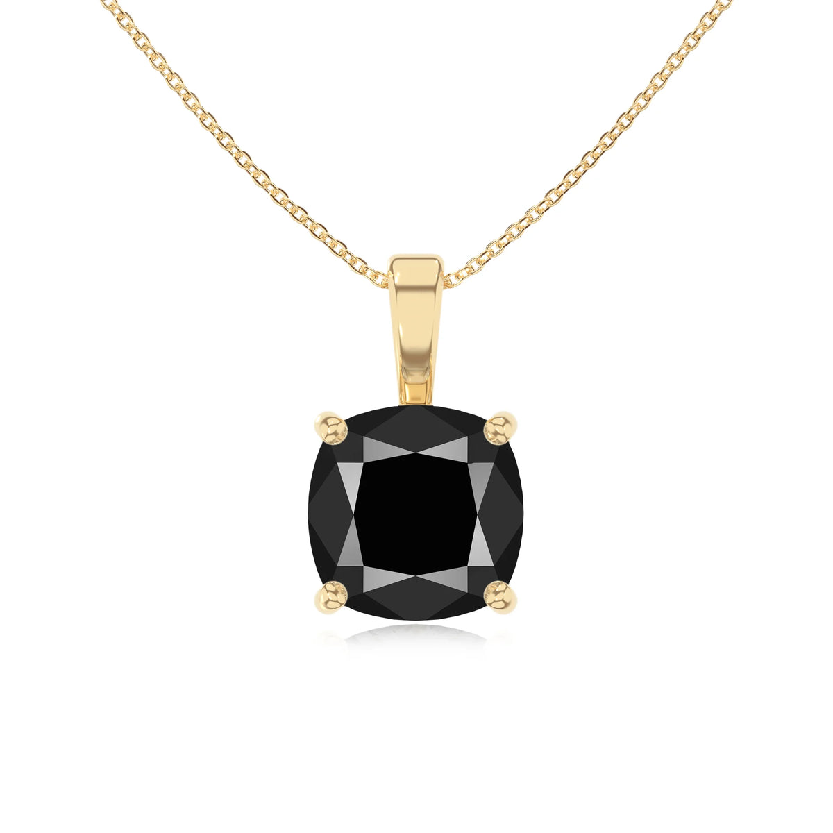 natural black-onyx cushion solitaire necklaces in yellow gold 
