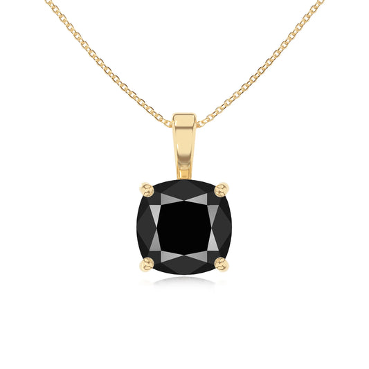 natural black-onyx cushion solitaire necklaces in yellow gold 