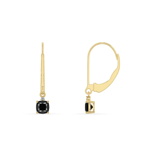 natural black onyx cushion drop earrings in yellow gold 
