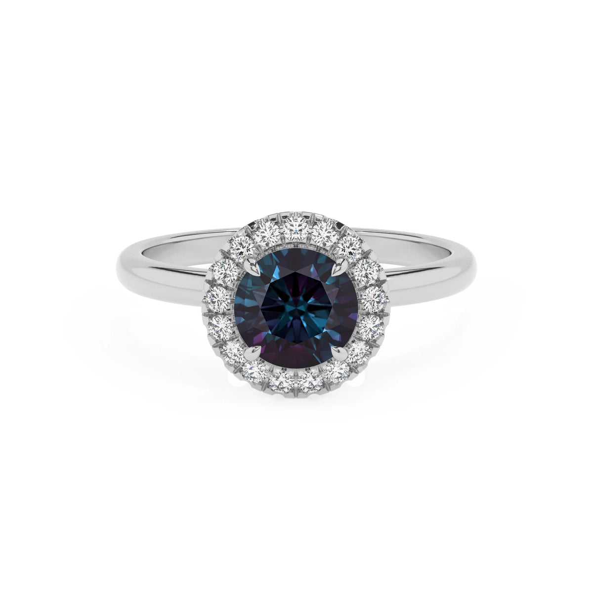 lab grown alexandrite round solitaire rings in platinum 