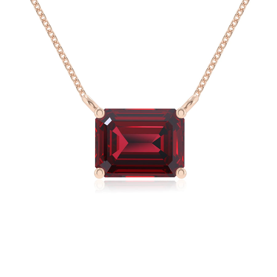 lab grown ruby emerald cut solitaire necklaces in rose gold 