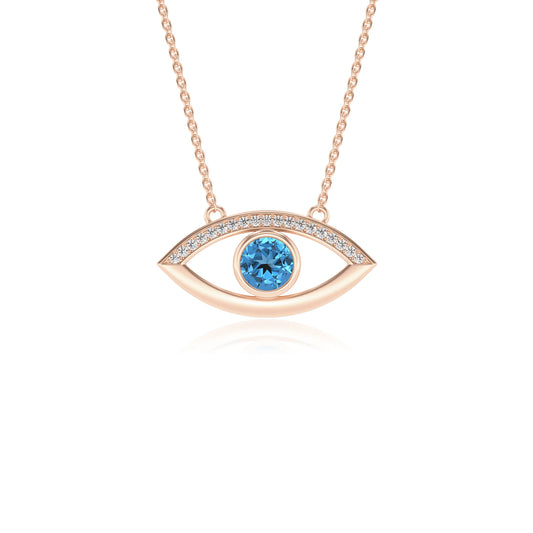 natural swiss-blue-topaz round solitaire necklaces in rose gold 