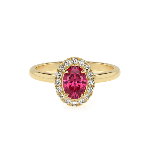 lab grown pink-tourmaline oval solitaire rings in yellow gold 