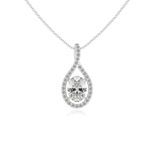 lab grown moissanite oval solitaire necklaces in white gold 