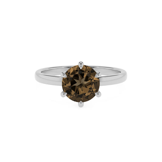 natural smoky-quartz round solitaire rings in platinum 