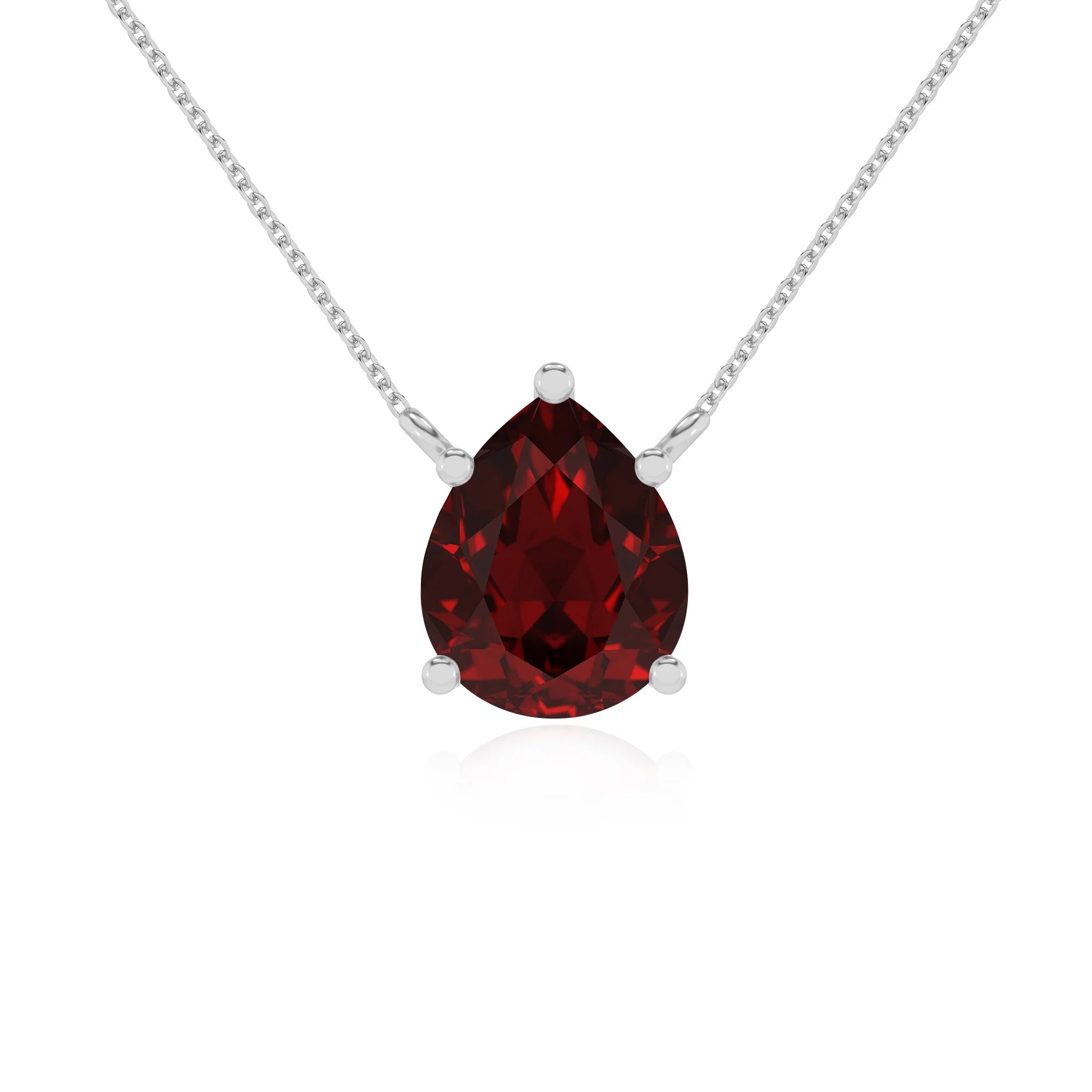natural garnet pear solitaire necklaces in sterling silver 