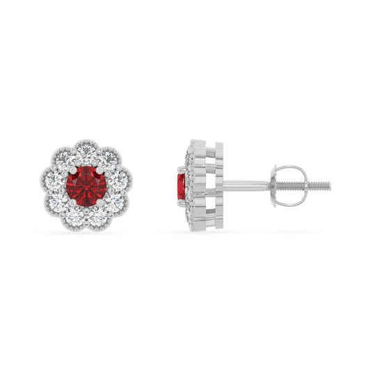lab grown ruby round stud earrings in white gold 