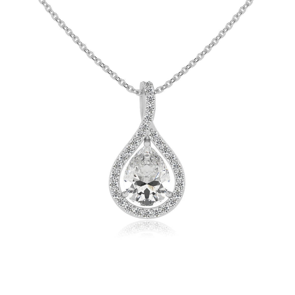 lab grown moissanite pear solitaire necklaces in platinum 