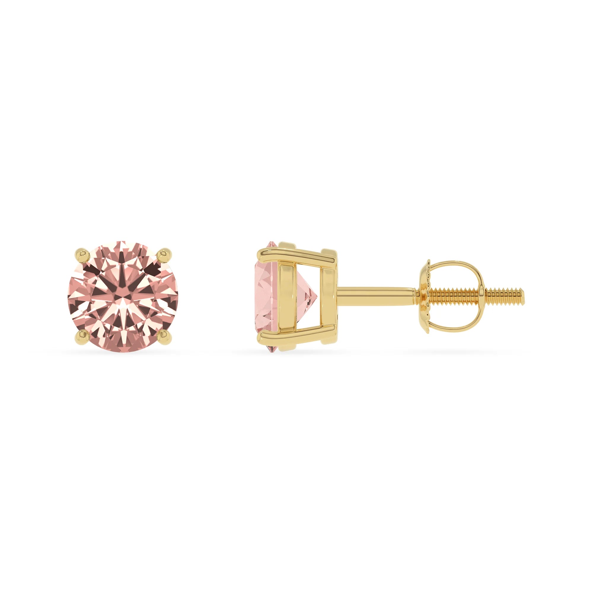 lab grown morganite round stud earrings in yellow gold 