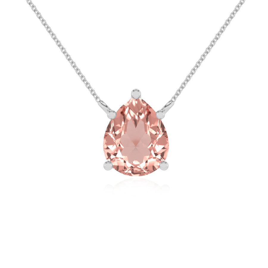 lab grown morganite pear solitaire necklaces in white gold 