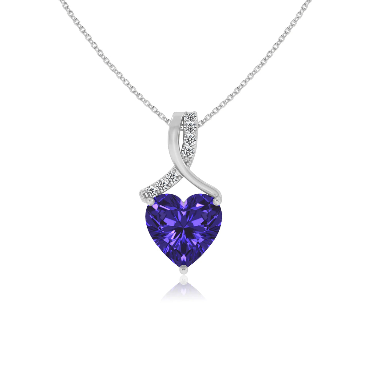 lab grown tanzanite heart solitaire necklaces in white gold 
