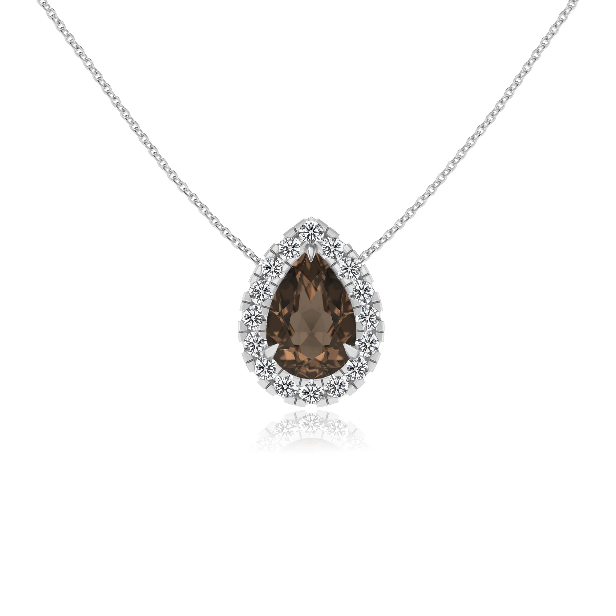 natural smoky quartz pear solitaire necklaces in white gold 