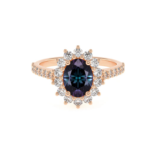 lab grown alexandrite oval solitaire rings in rose gold 