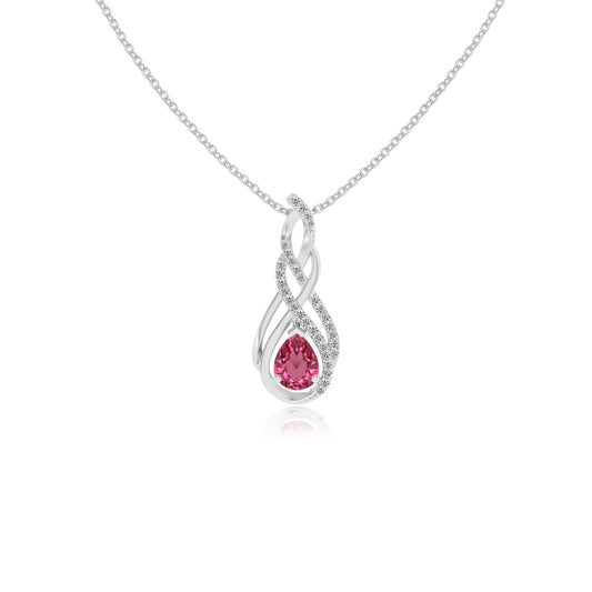 lab grown pink-tourmaline pear solitaire necklaces in platinum 