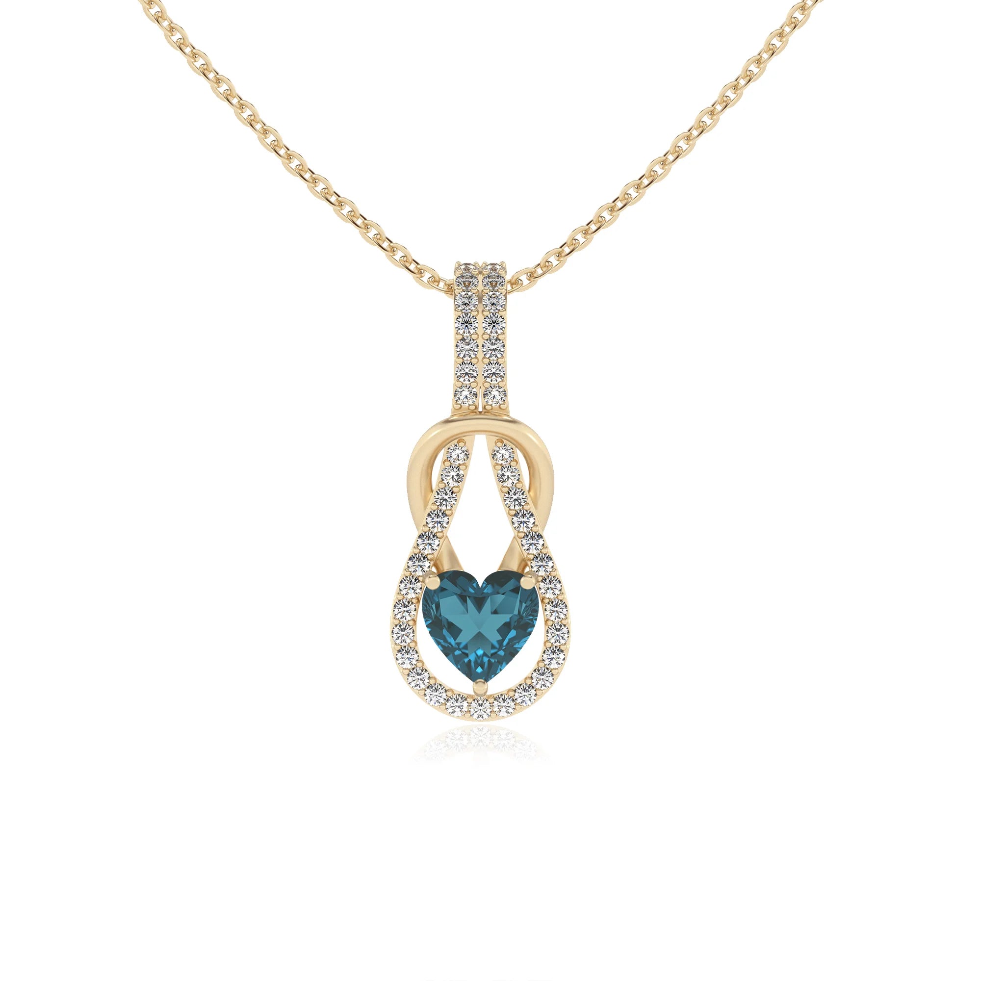 natural london-blue-topaz heart infinity  v-bale necklaces in yellow gold 