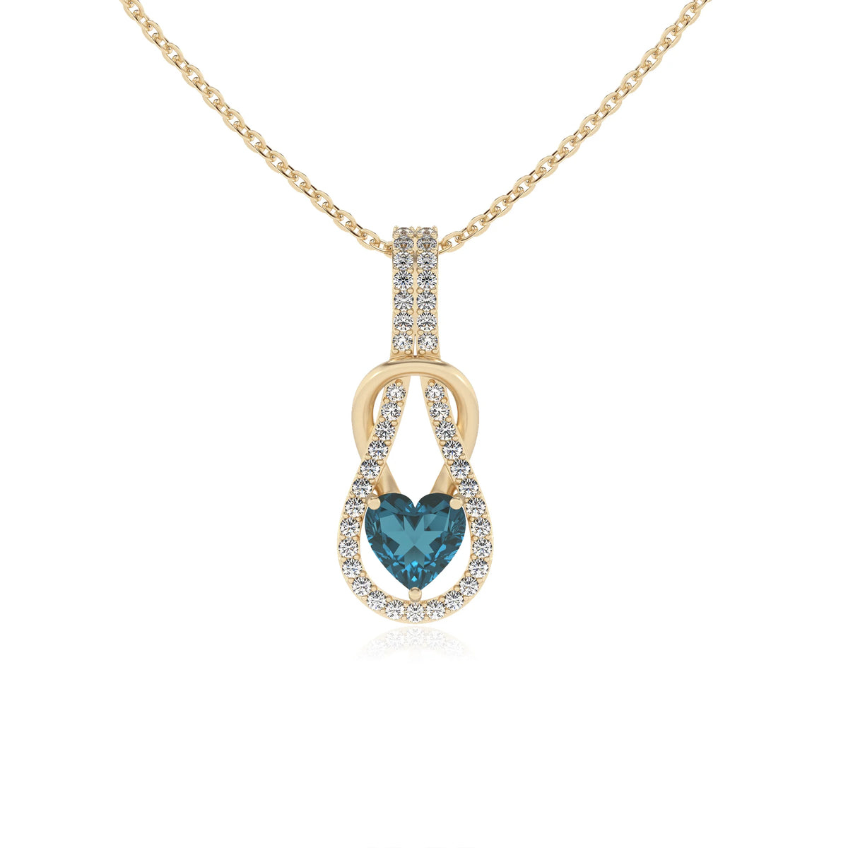 natural london-blue-topaz heart infinity  v-bale necklaces in yellow gold 