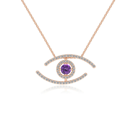 lab grown amethyst round solitaire necklaces in rose gold 