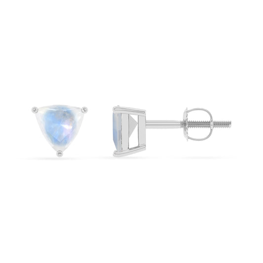 natural rainbow moonstone trillion stud earrings in white gold 